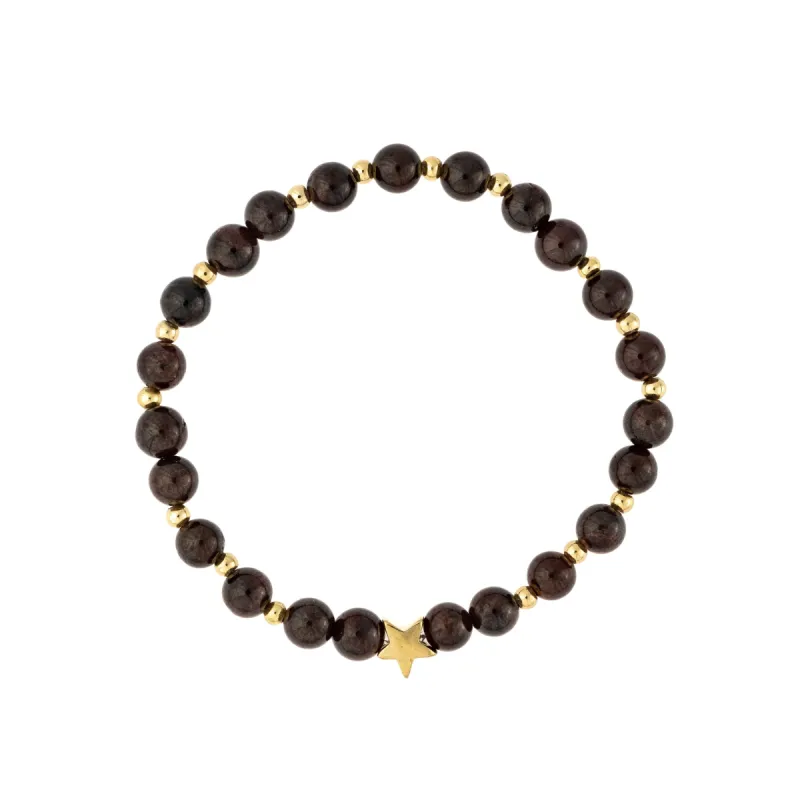 STONE BEAD BRACELET 6 MM W/GOLD BEADS MAROON sold by DARK Department