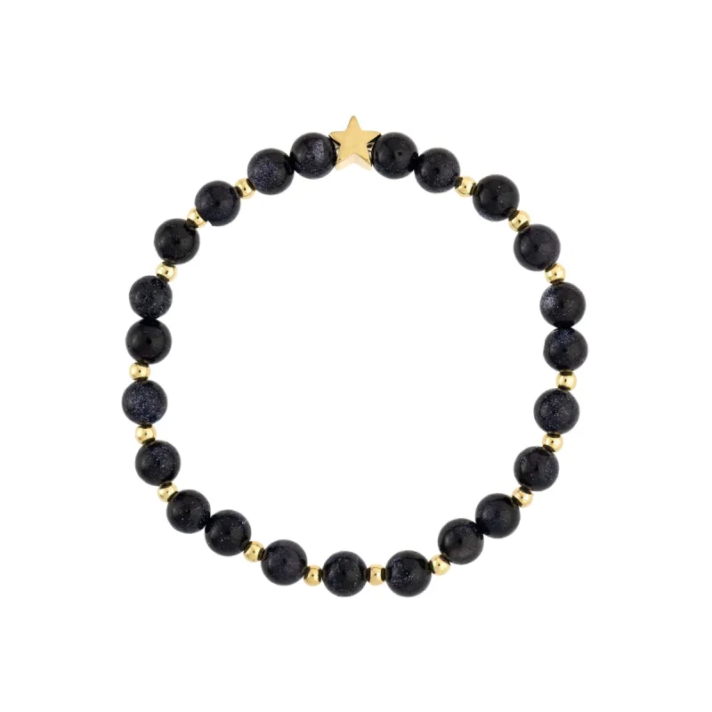 STONE BEAD BRACELET 6 MM W/GOLD BEADS NAVY BLUE sold by DARK Department