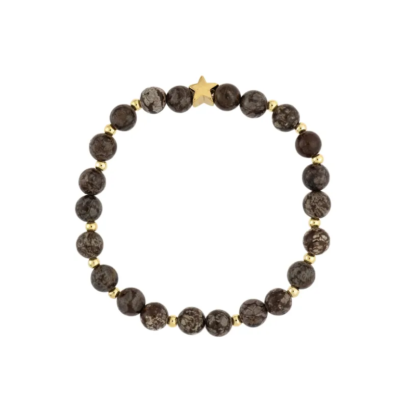 STONE BEAD BRACELET 6 MM W/GOLD BEADS CHOCOLATE BROWN sold by DARK Department