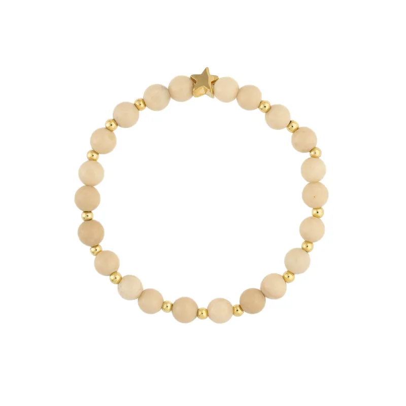 STONE BEAD BRACELET 6 MM W/GOLD BEADS SAND sold by DARK Department