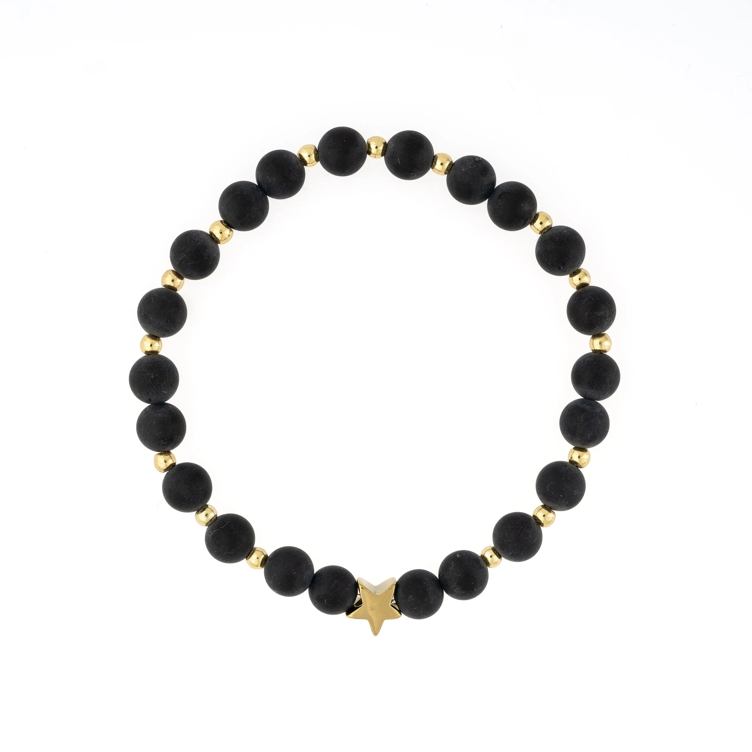 STONE BEAD BRACELET 6 MM W/GOLD BEADS MATTE BLACK sold by DARK Department