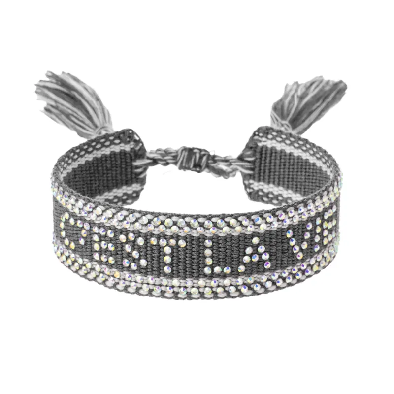 WOVEN FRIENDSHIP BRACELET W/CRYSTALS "C'est La Vie" Grey sold by DARK Department