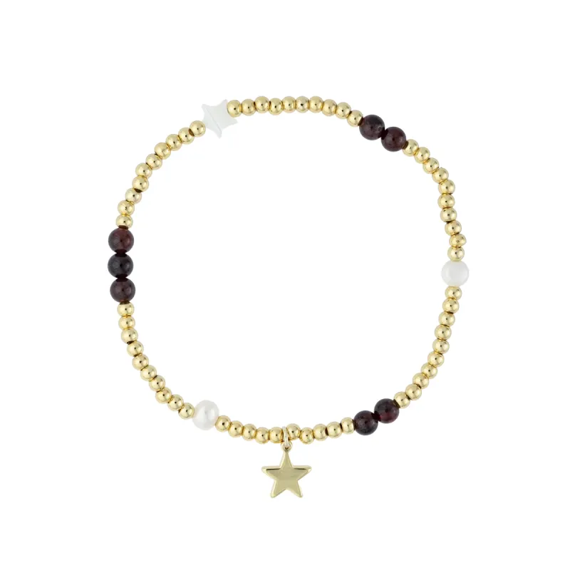 METAL BEAD BRACELET W/STONE BEADS & PEARLS MAROON sold by DARK Department