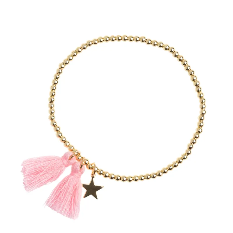 METAL BEAD BRACELET W/TASSEL PALE PINK sold by DARK Department