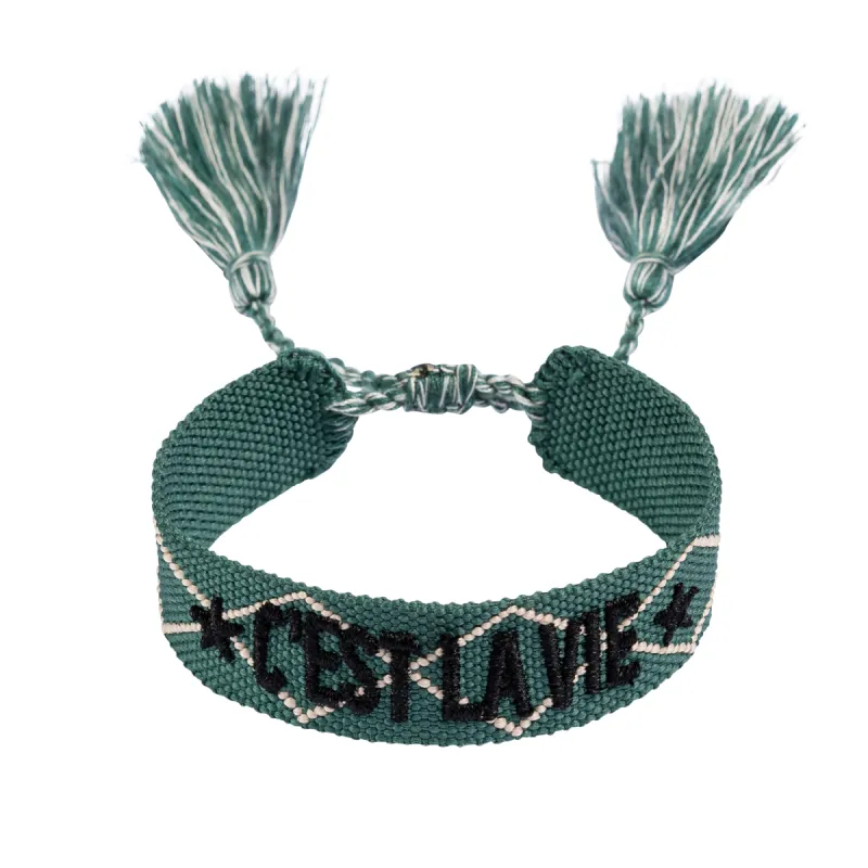 WOVEN FRIENDSHIP BRACELET - "C'EST LA VIE" MALLARD GREEN W/BLACK sold by DARK Department