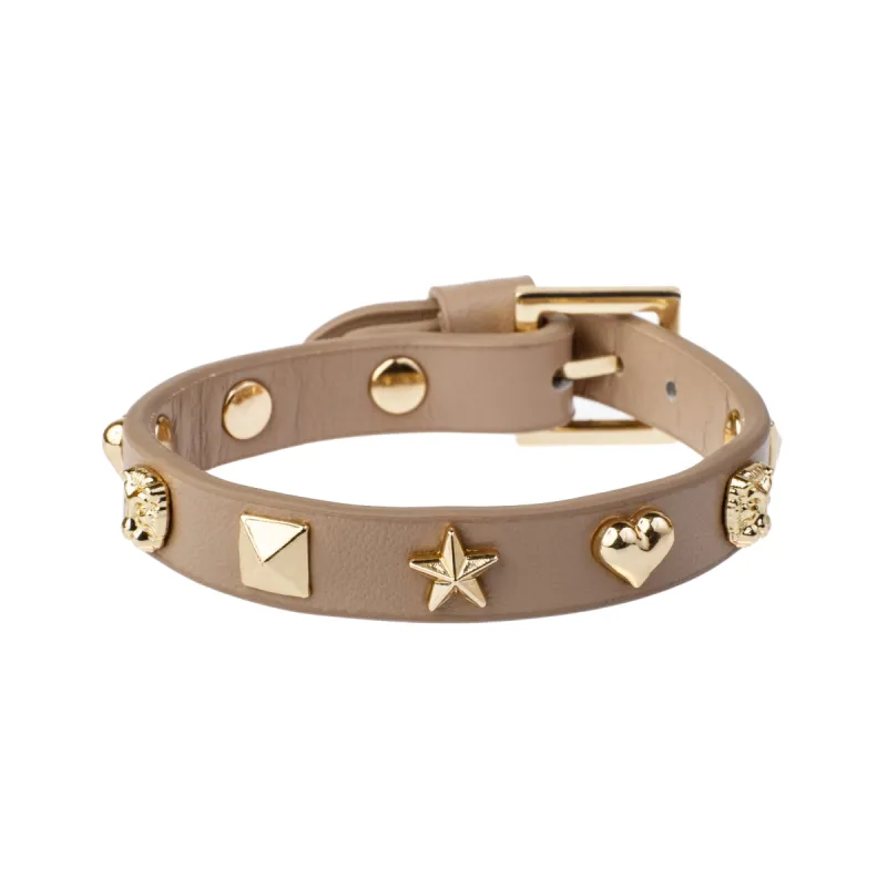 LEATHER SIGN STUD BRACELET LATTE sold by DARK Department