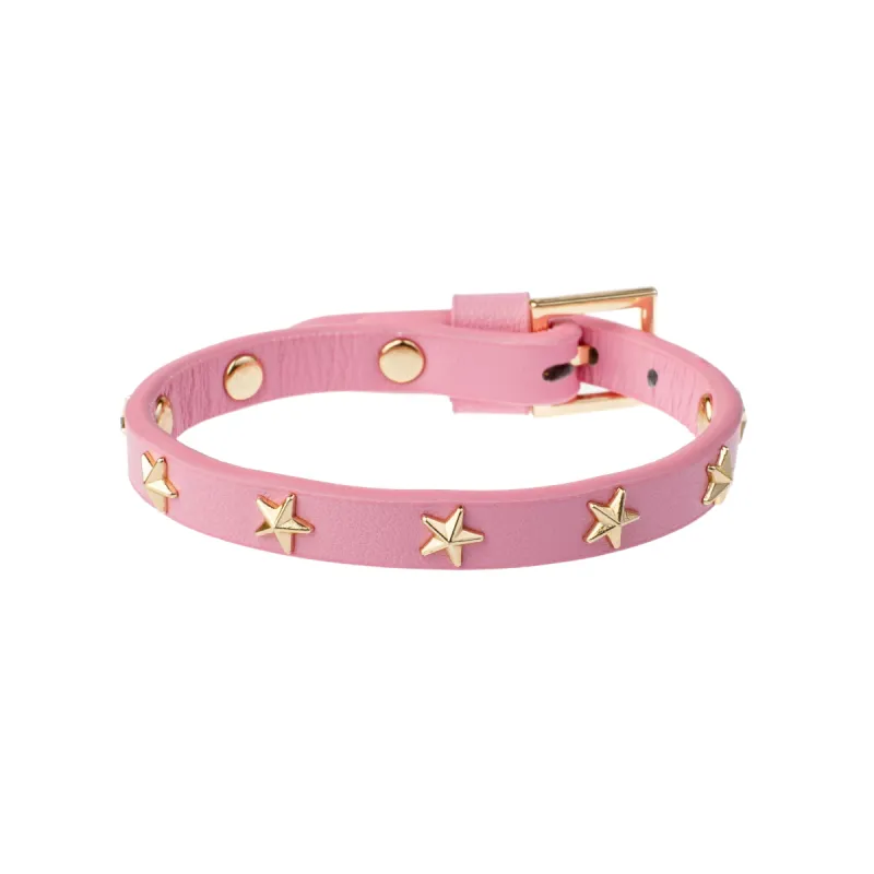 LEATHER STAR STUD BRACELET MINI BUBBLEGUM PINK sold by DARK Department