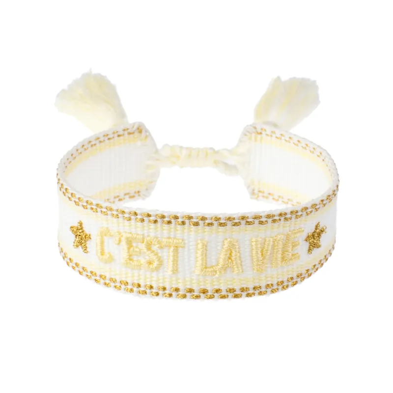 Woven Friendship Bracelet "C'est La Vie" White W/Pale Yellow & Gold sold by DARK Department