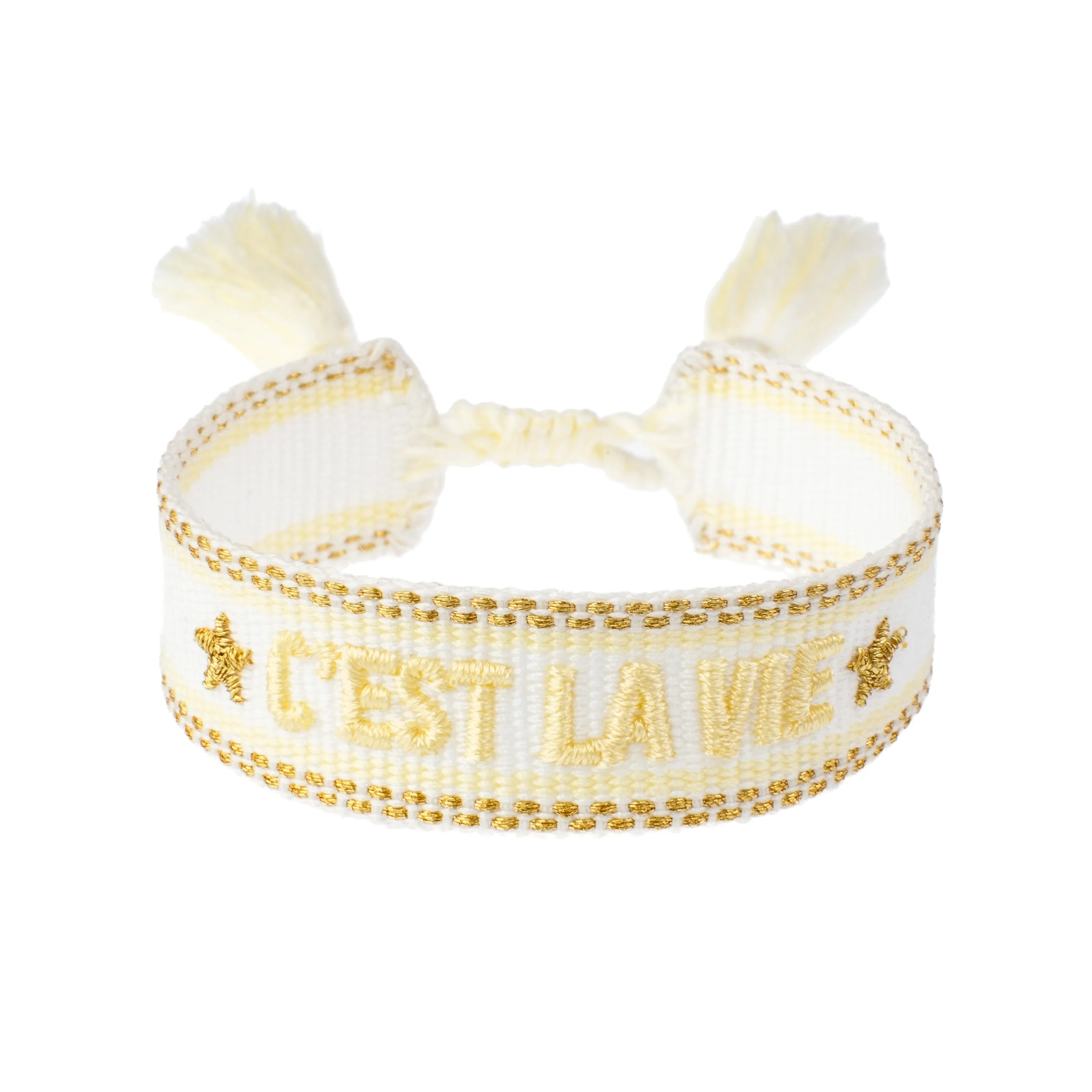 Woven Friendship Bracelet "C'est La Vie" White W/Pale Yellow & Gold sold by DARK Department