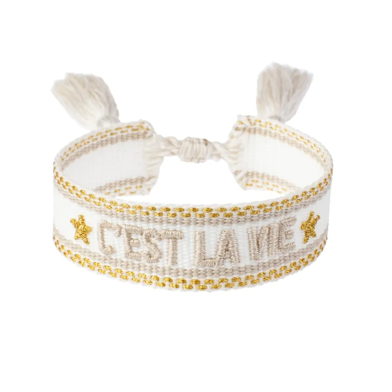 Woven Friendship Bracelet "C'est La Vie" White W/Sand & Gold sold by DARK Department
