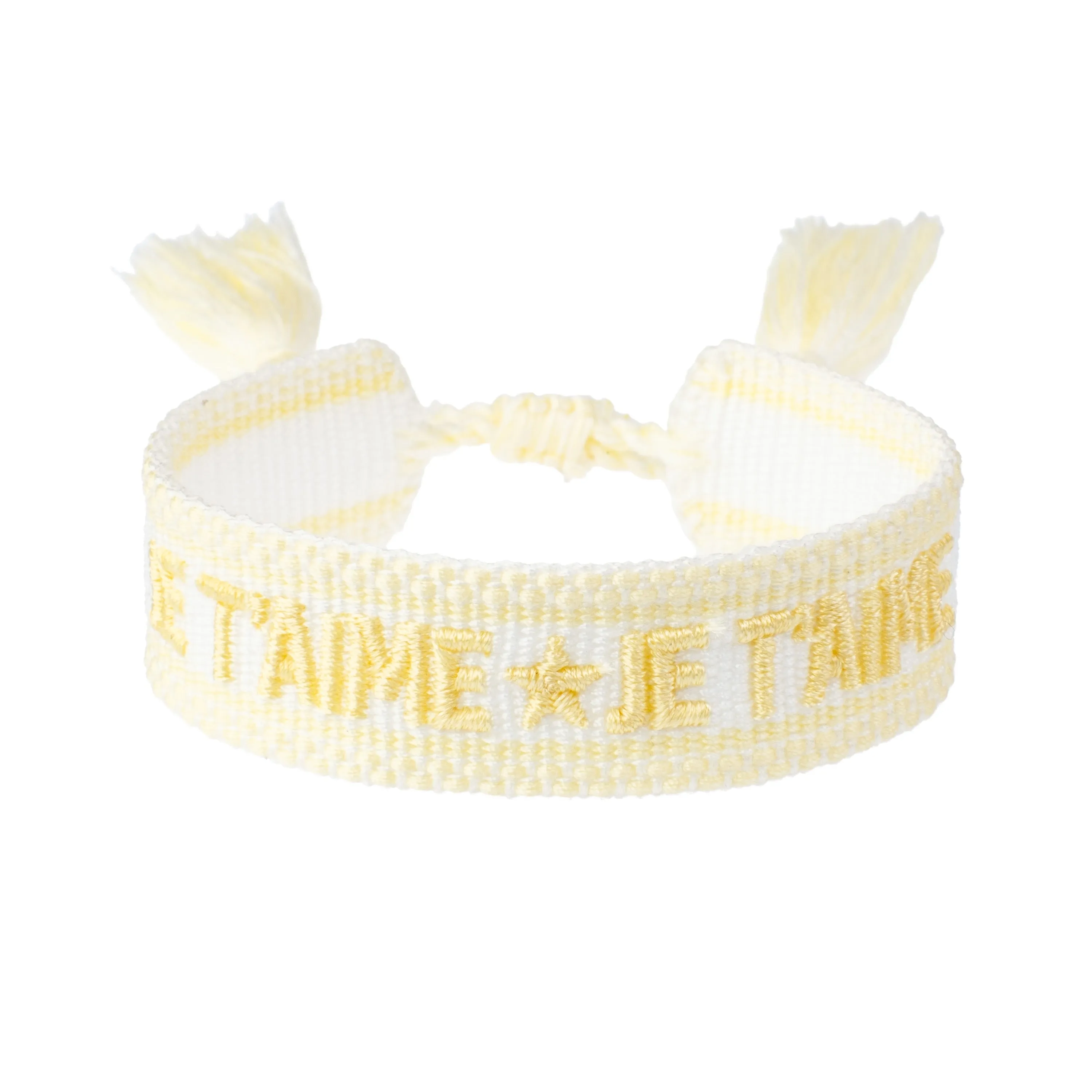 Woven Friendship Bracelet "Je T'aime" White W/Pale Yellow sold by DARK Department