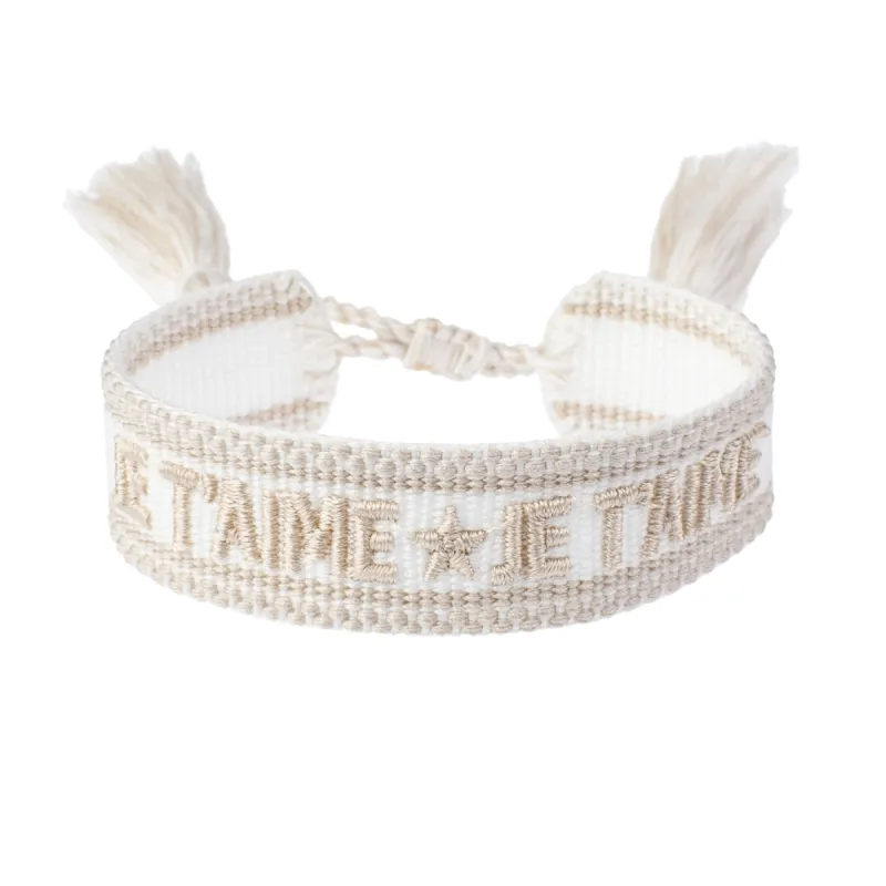 Woven Friendship Bracelet "Je T'aime" White W/Sand sold by DARK Department