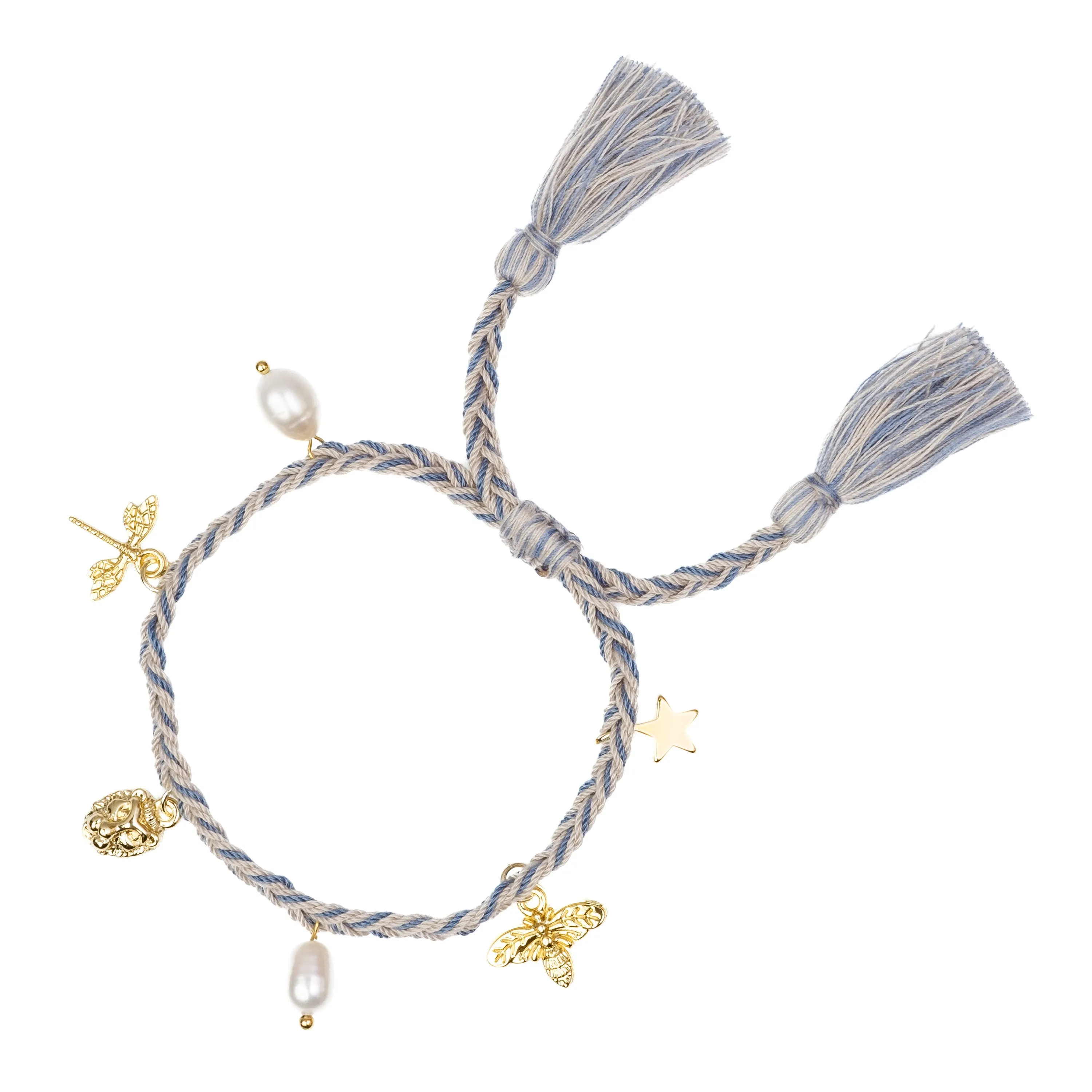 WOVEN FRIENDSHIP BRACELET W/CHARMS LIGHT BLUE & SAND MIX sold by DARK Department