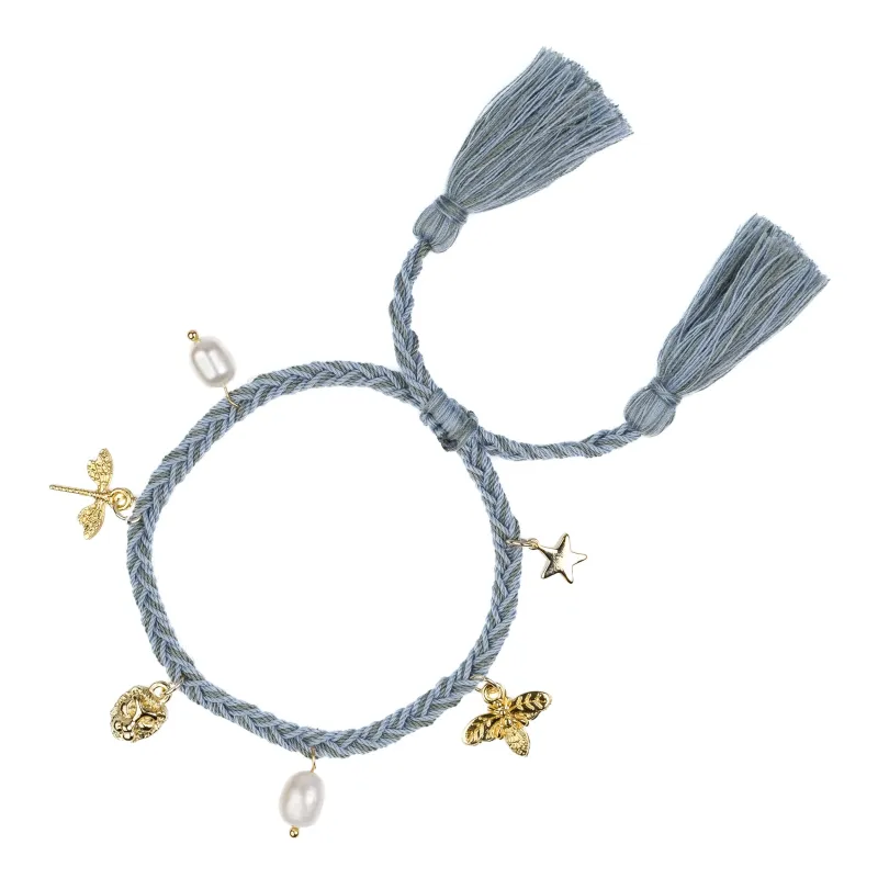 WOVEN FRIENDSHIP BRACELET W/CHARMS MILIEU GREEN & COOL BLUE MIX sold by DARK Department