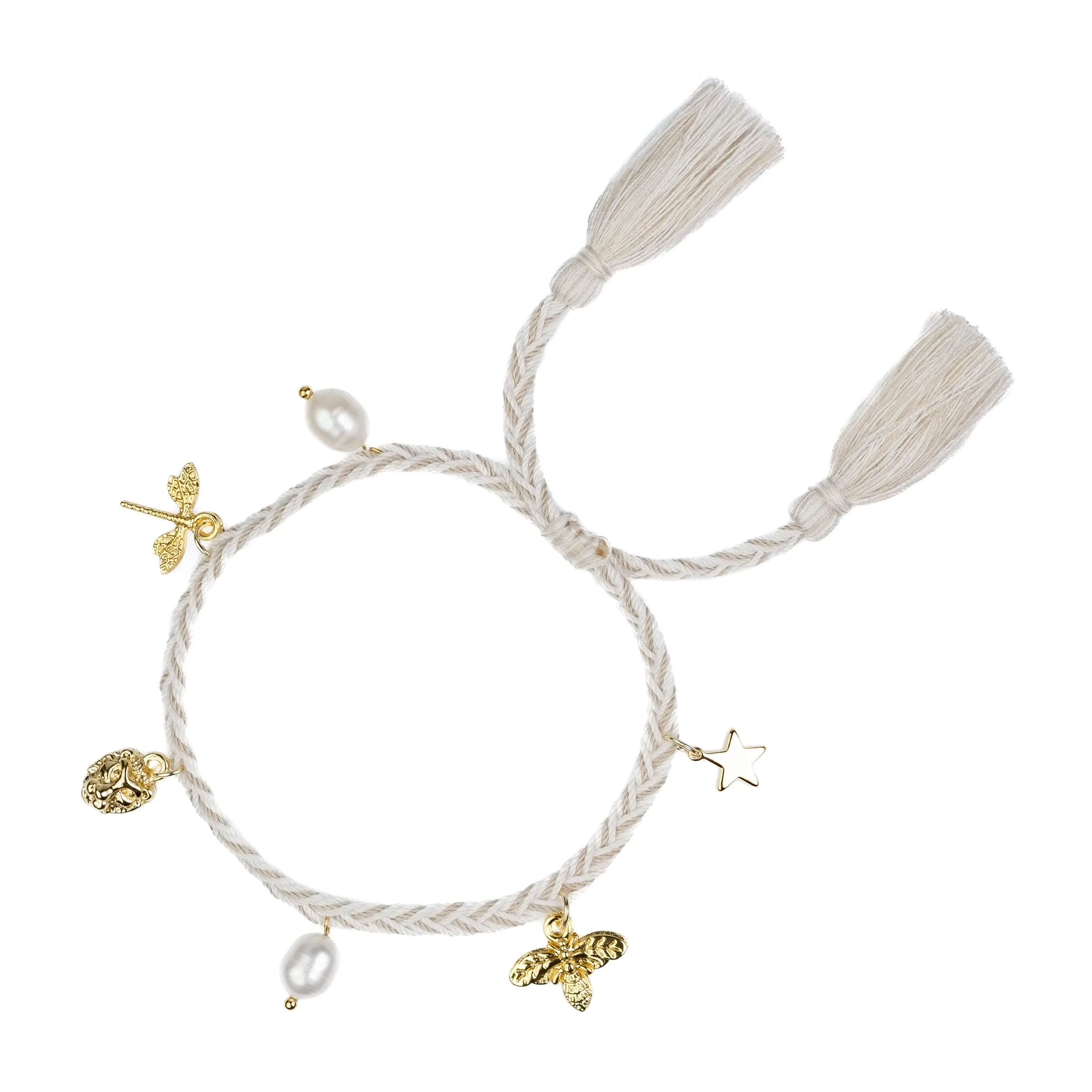 WOVEN FRIENDSHIP BRACELET W/CHARMS WHITE & SAND MIX sold by DARK Department