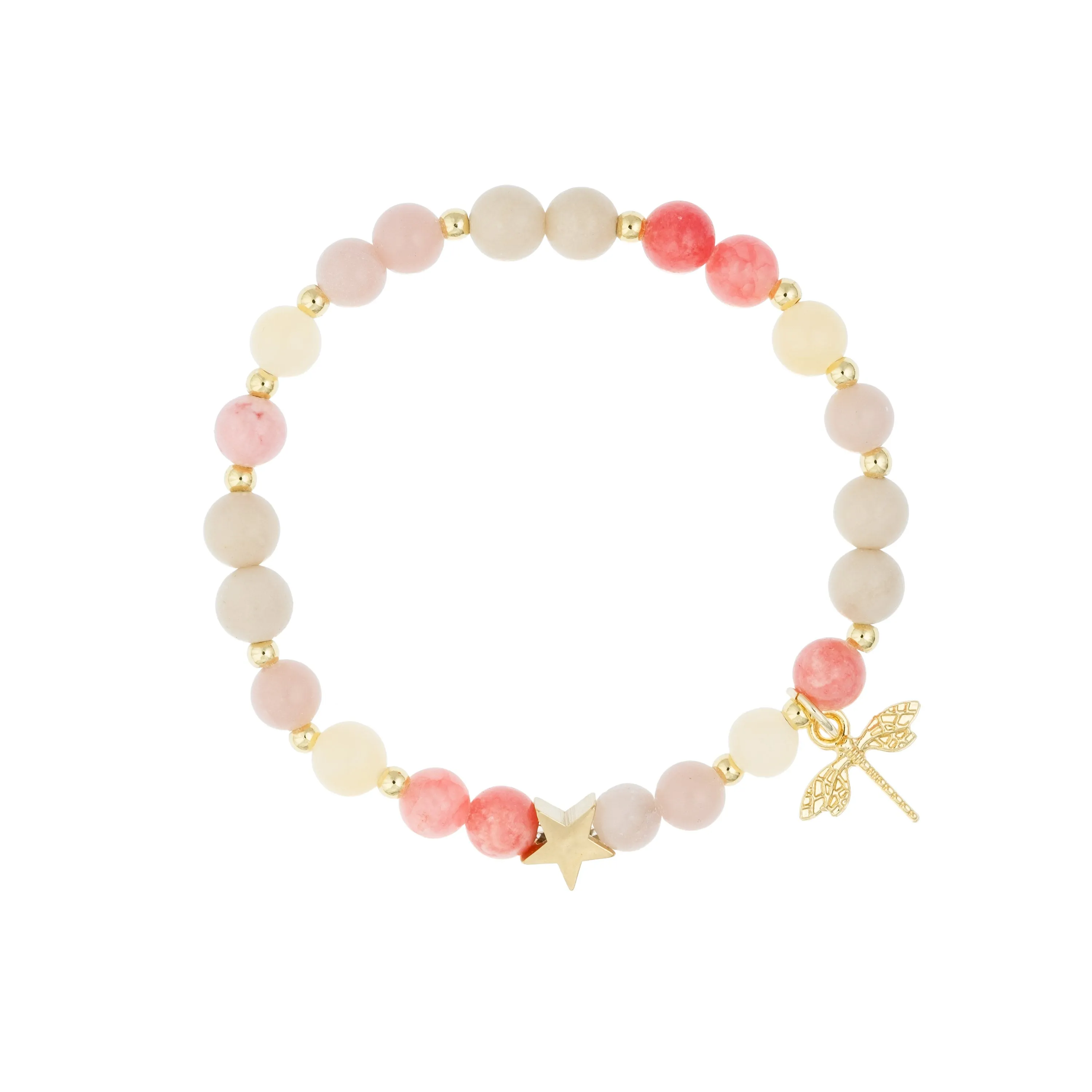 STONE BEAD BRACELET 6 MM W/GOLD BEADS & CHARM PINK & YELLOW MIX sold by DARK Department