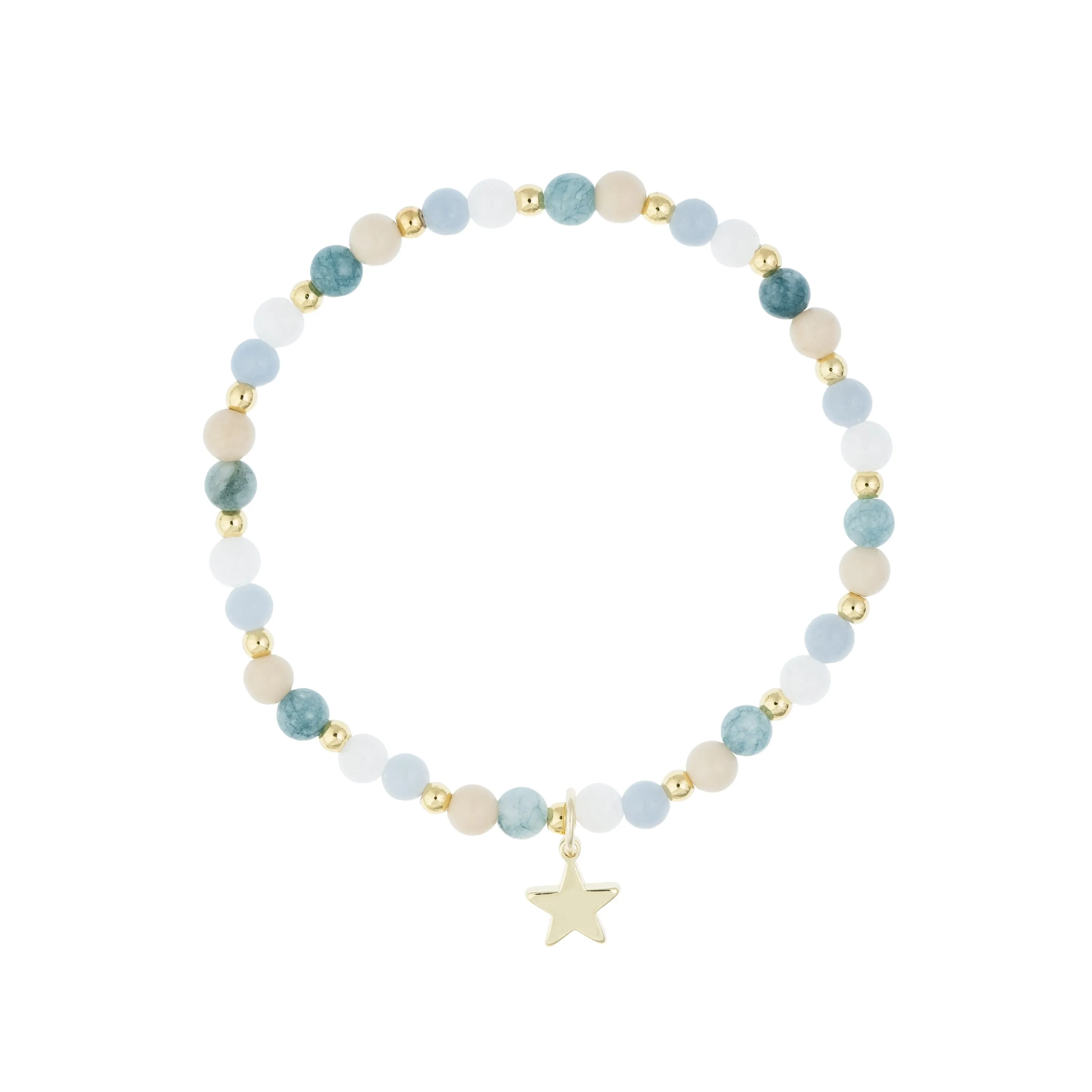 STONE BEAD BRACELET 4 MM W/GOLD BEADS BLUE & AQUAMARINE MIX sold by DARK Department