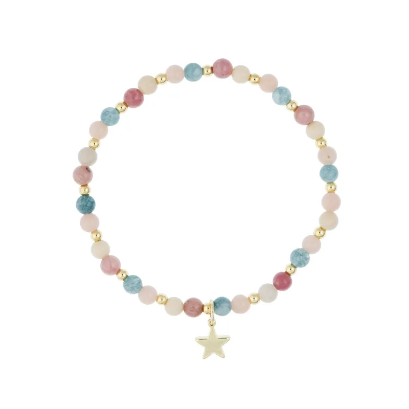STONE BEAD BRACELET 4 MM W/GOLD BEADS ROSE & AQUAMARINE MIX sold by DARK Department