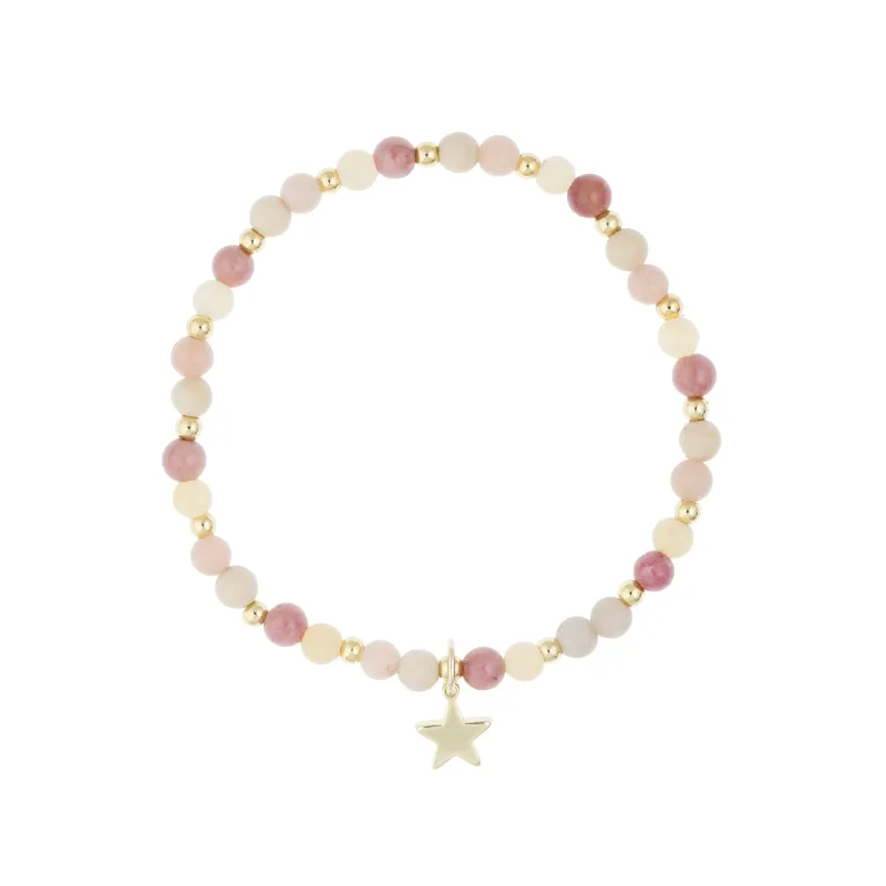 STONE BEAD BRACELET 4 MM W/GOLD BEADS PINK & YELLOW MIX sold by DARK Department