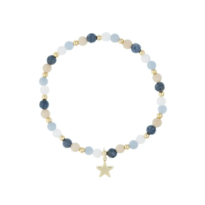 STONE BEAD BRACELET 4 MM W/GOLD BEADS BLUE & SAND MIX sold by DARK Department