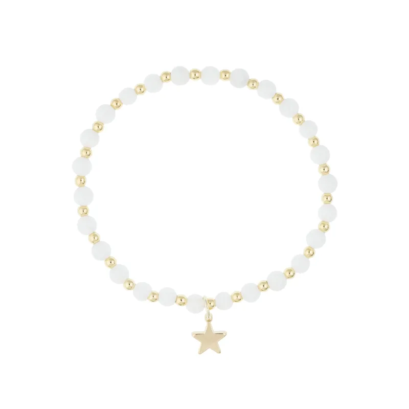 STONE BEAD BRACELET 4 MM W/GOLD BEADS WHITE JADE sold by DARK Department