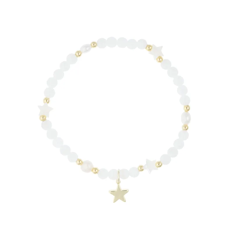 STONE BEAD BRACELET W/MOP STAR & PEARLS WHITE JADE sold by DARK Department