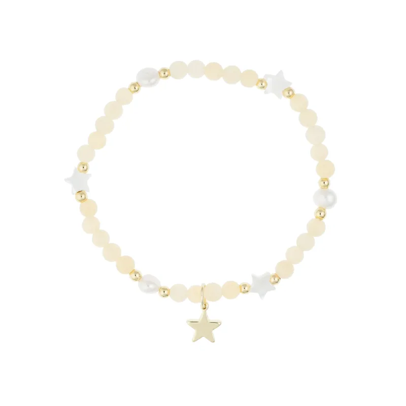 STONE BEAD BRACELET W/MOP STAR & PEARLS YELLOW JADE sold by DARK Department