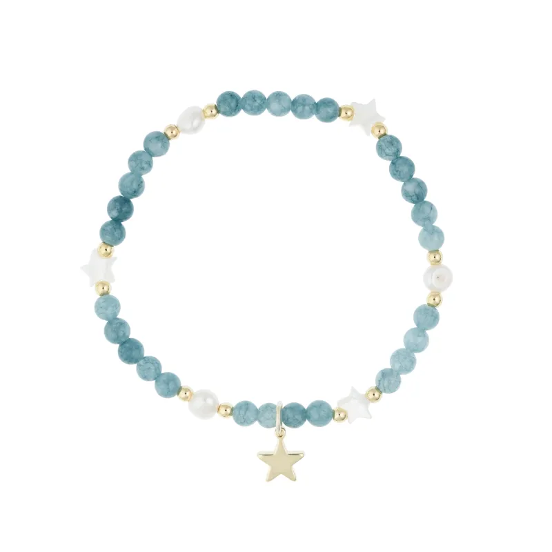 STONE BEAD BRACELET W/MOP STAR & PEARLS GREEN JADE sold by DARK Department