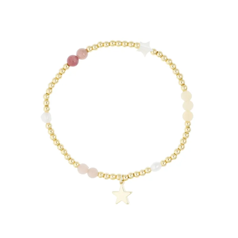 METAL BEAD BRACELET W/STONE BEADS & PEARLS PINK & YELLOW MIX sold by DARK Department