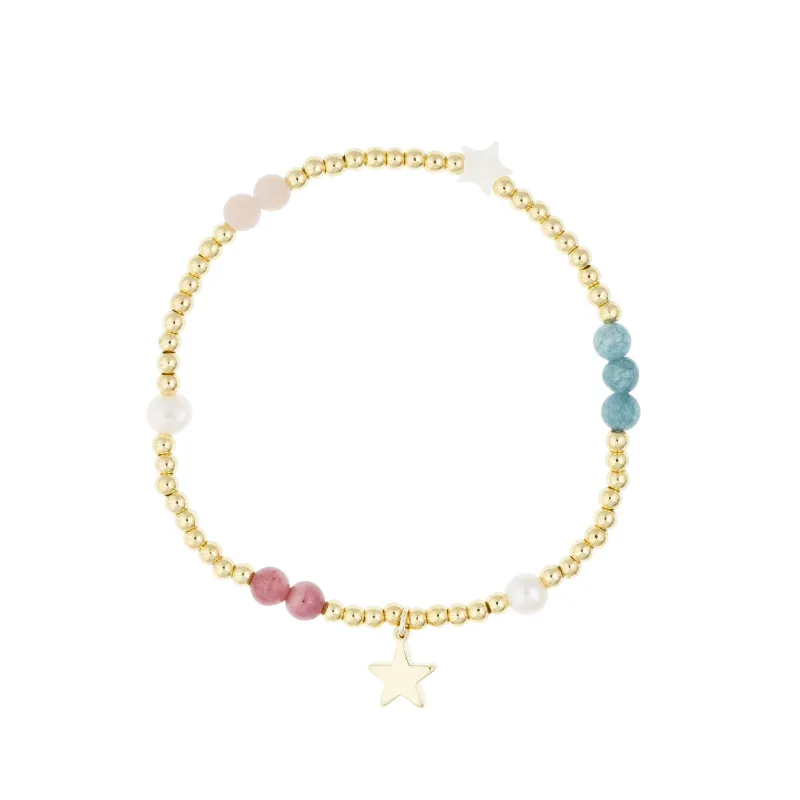 METAL BEAD BRACELET W/STONE BEADS & PEARLS ROSE & AQUAMARINE MIX sold by DARK Department