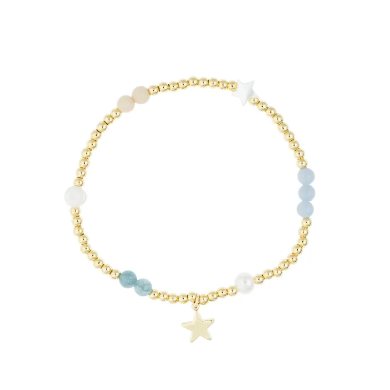 METAL BEAD BRACELET W/STONE BEADS & PEARLS BLUE & AQUAMARINE MIX sold by DARK Department