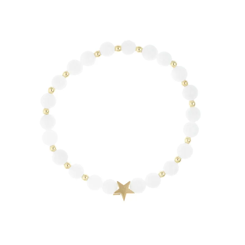 STONE BEAD BRACELET 6 MM W/GOLD BEADS WHITE JADE sold by DARK Department
