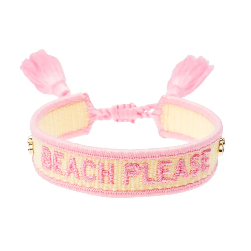 WOVEN FRIENDSHIP BRACELET THIN "Beach Please" Pale Yellow & Bubblegum Pink sold by DARK Department