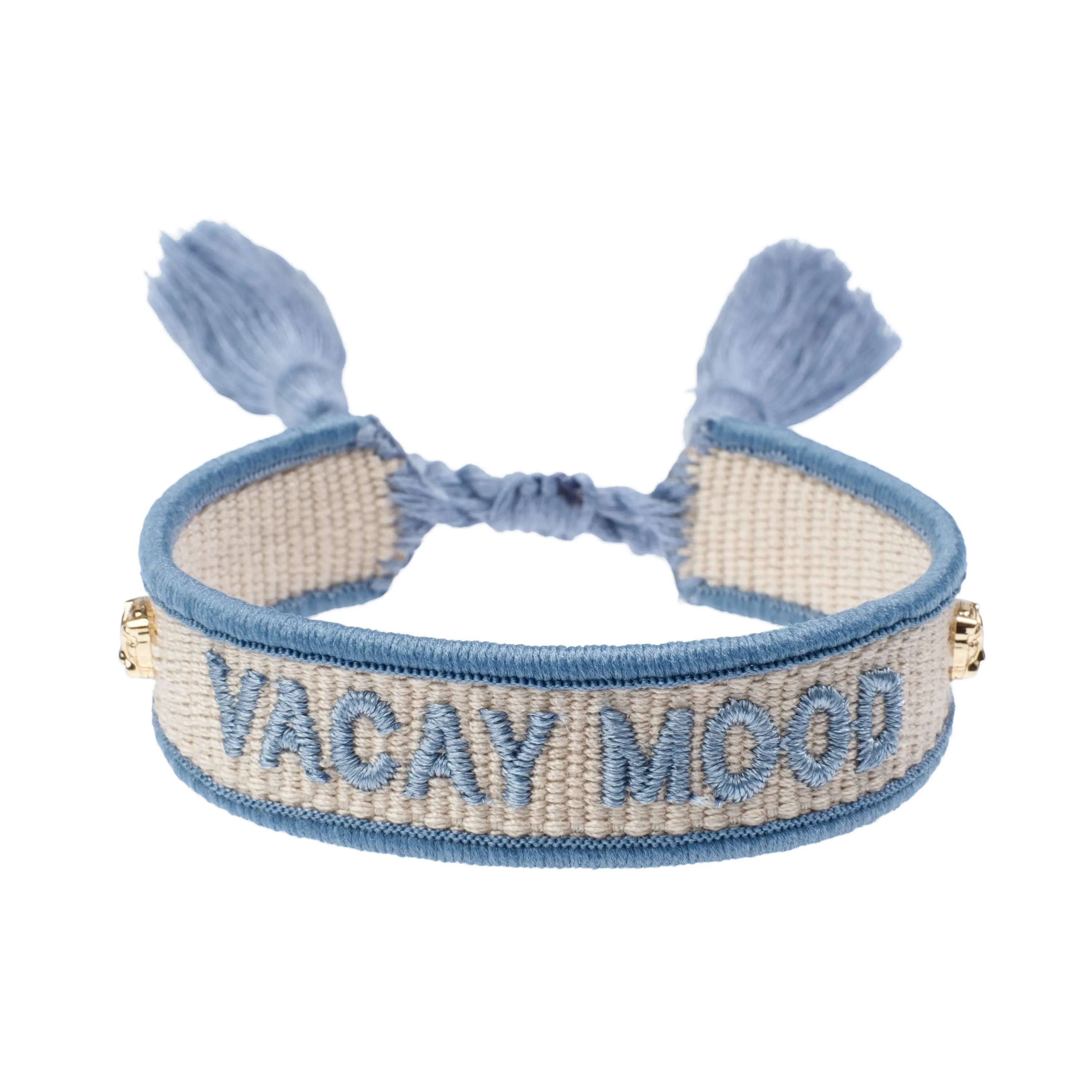 WOVEN FRIENDSHIP BRACELET THIN "Vacay Mood" Sand & Light Blue sold by DARK Department