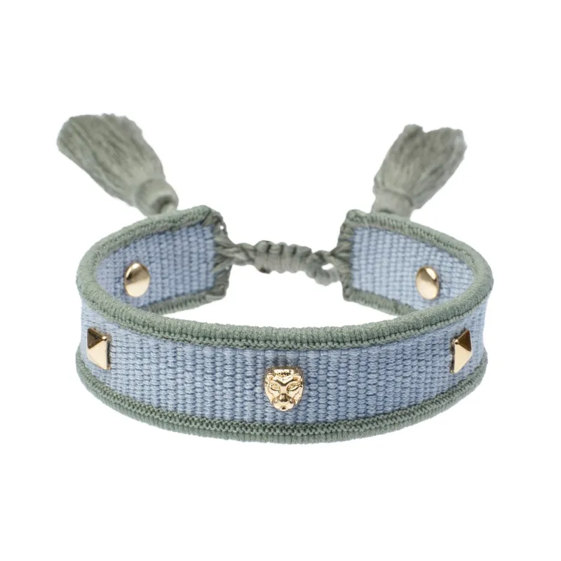 WOVEN FRIENDSHIP BRACELET THIN W/SIGN STUDS  Cool Blue & Milieu Green sold by DARK Department