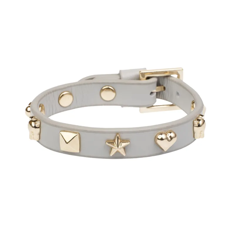 LEATHER SIGN STUD BRACELET LIGHT GREY sold by DARK Department