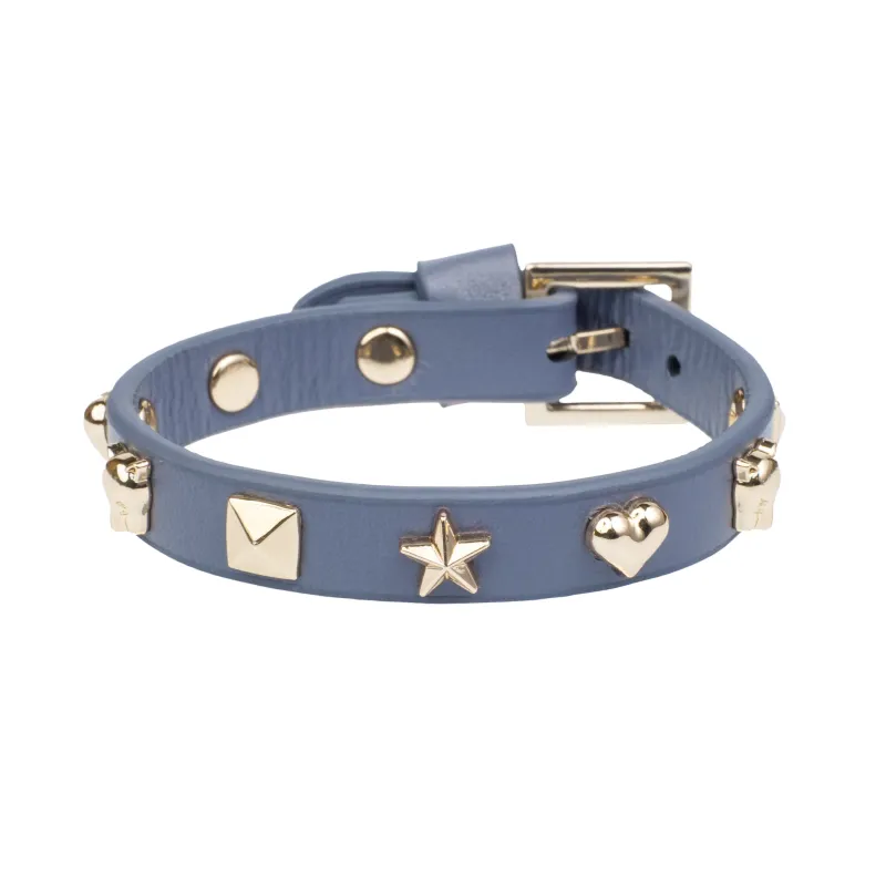 LEATHER SIGN STUD BRACELET STEEL BLUE sold by DARK Department