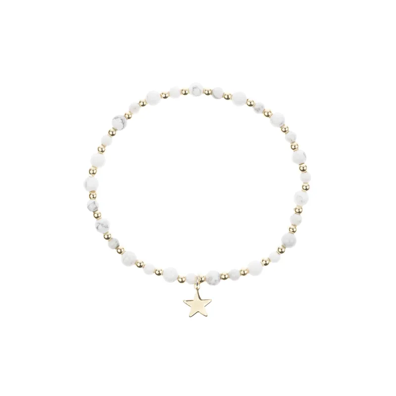 STONE BEAD BRACELET W/GOLD BEADS WHITE MARBLE sold by DARK Department