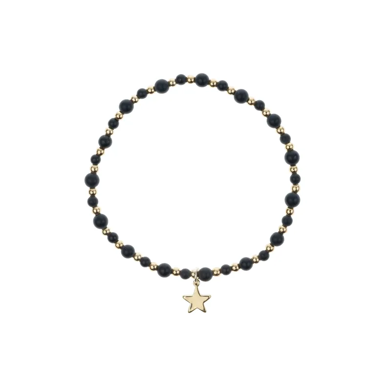 STONE BEAD BRACELET W/GOLD BEADS MATTE BLACK sold by DARK Department