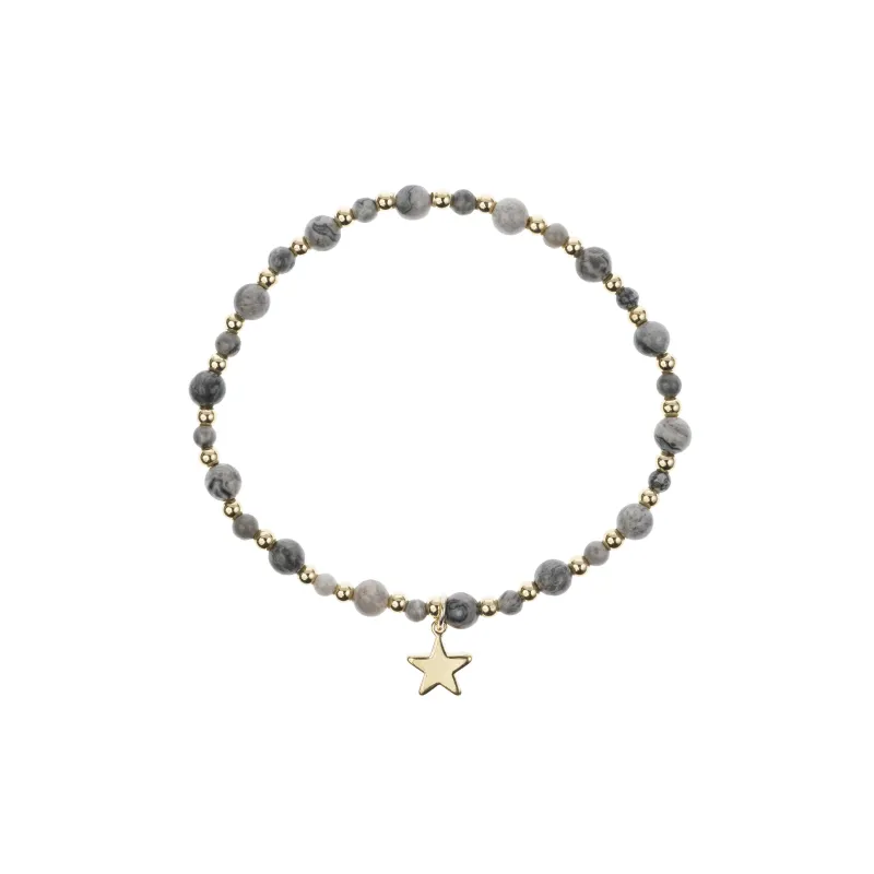 STONE BEAD BRACELET W/GOLD BEADS GREY sold by DARK Department