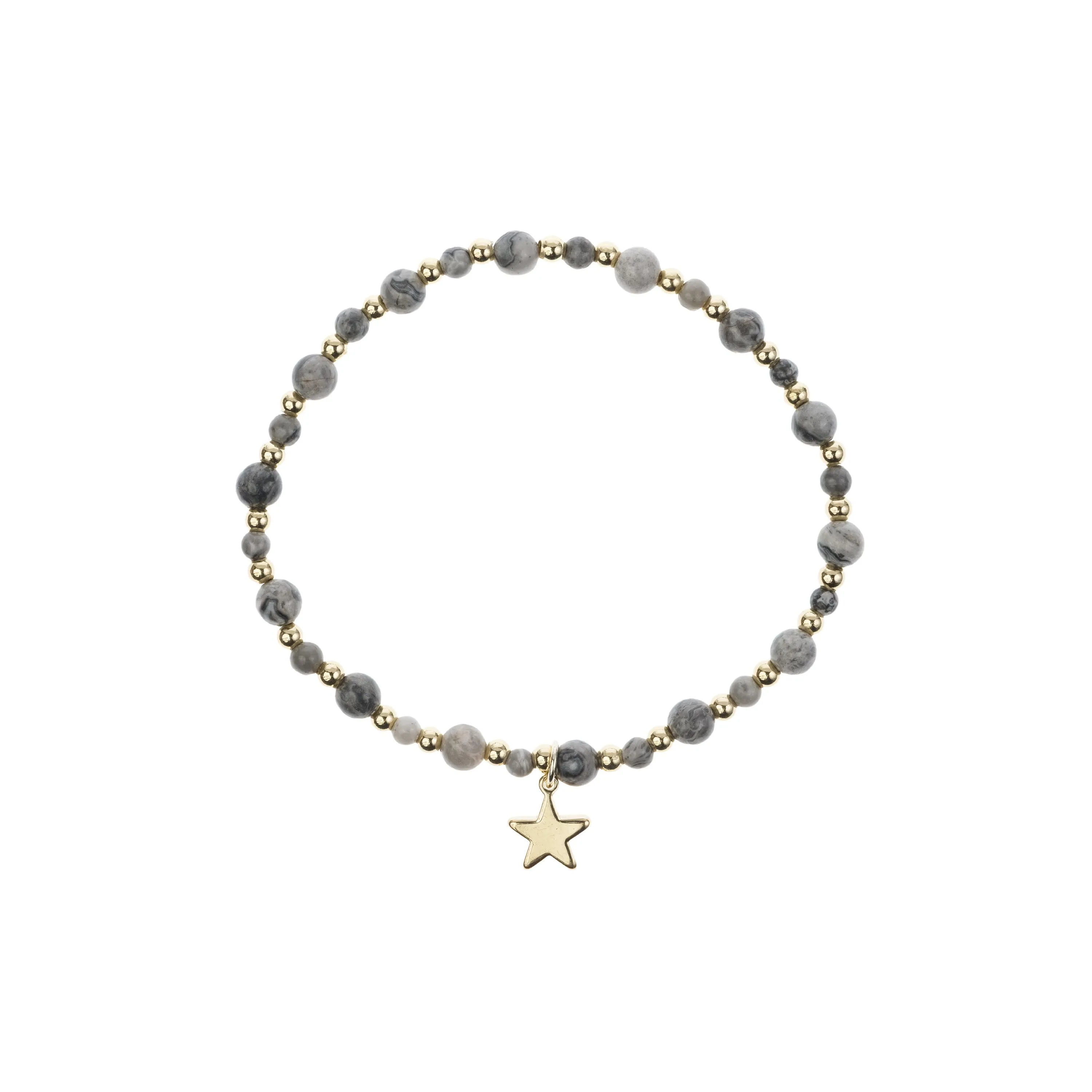 STONE BEAD BRACELET W/GOLD BEADS GREY sold by DARK Department