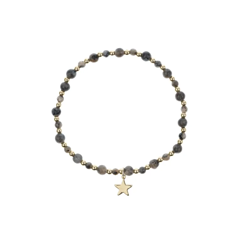 STONE BEAD BRACELET W/GOLD BEADS DARK GREY sold by DARK Department