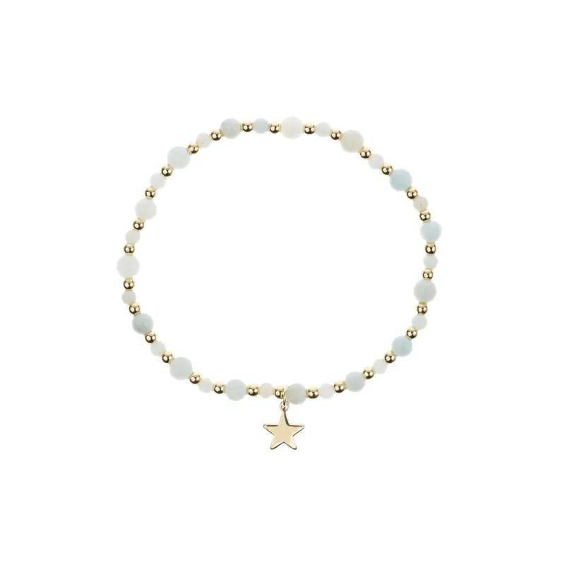 STONE BEAD BRACELET W/GOLD BEADS AQUAMARINE sold by DARK Department
