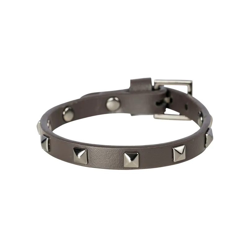 LEATHER STUD BRACELET MINI CHOCOLATE BROWN W/GUN sold by DARK Department