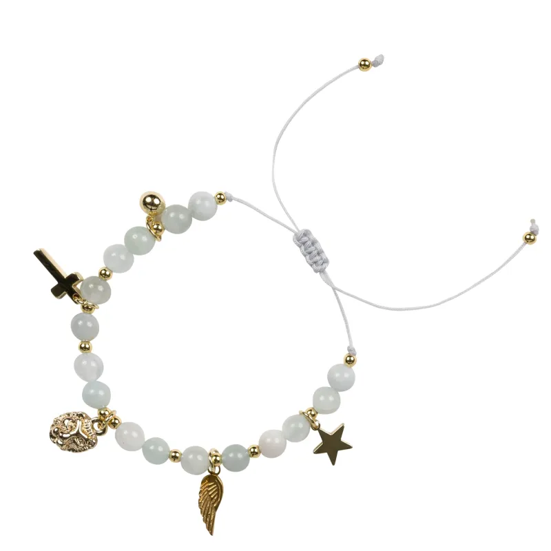 STONE BEAD BRACELET 6 MM W/CHARMS - AQUAMARINE sold by DARK Department