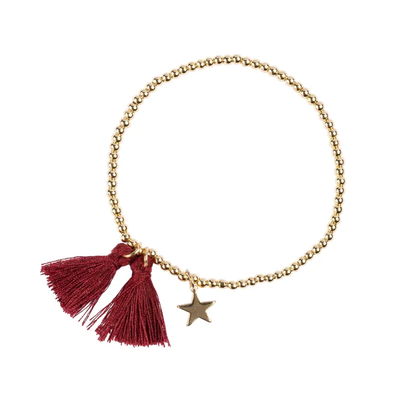 METAL BEAD BRACELET W/TASSEL MAROON sold by DARK Department