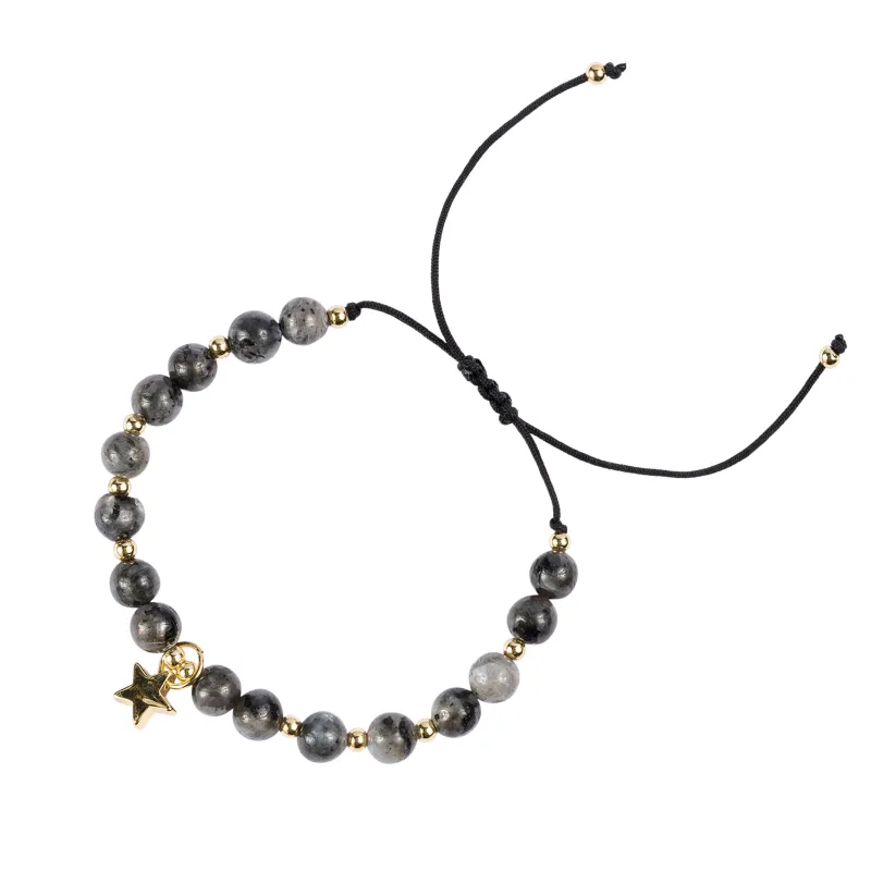 STONE BEAD BRACELET 6 MM DARK GREY W/GOLD sold by DARK Department