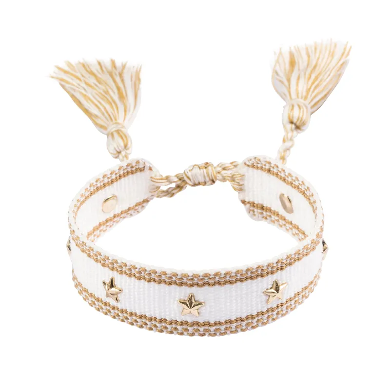 WOVEN FRIENDSHIP BRACELET W/STAR STUDS WHITE W/SAND sold by DARK Department