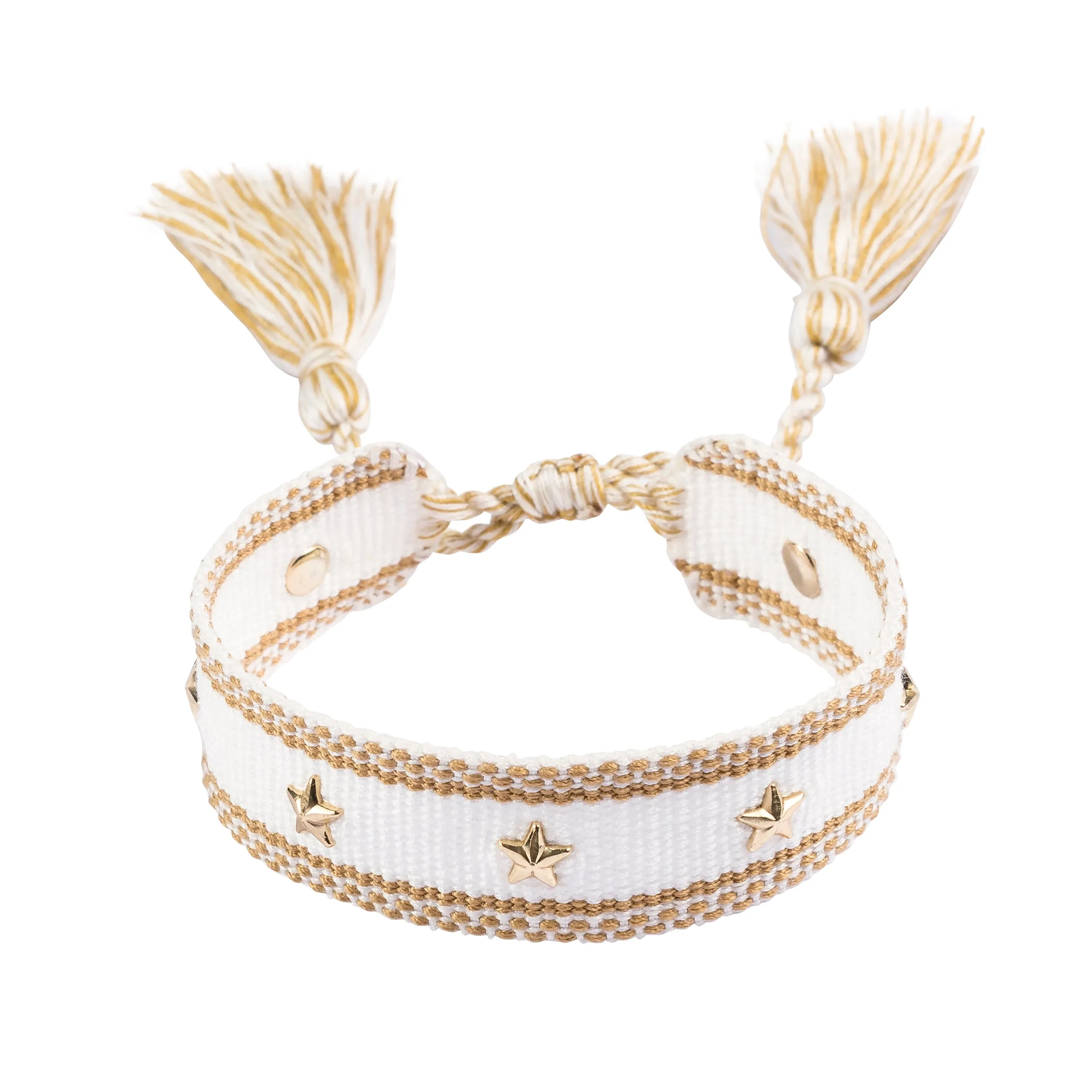 WOVEN FRIENDSHIP BRACELET W/STAR STUDS WHITE W/SAND sold by DARK Department