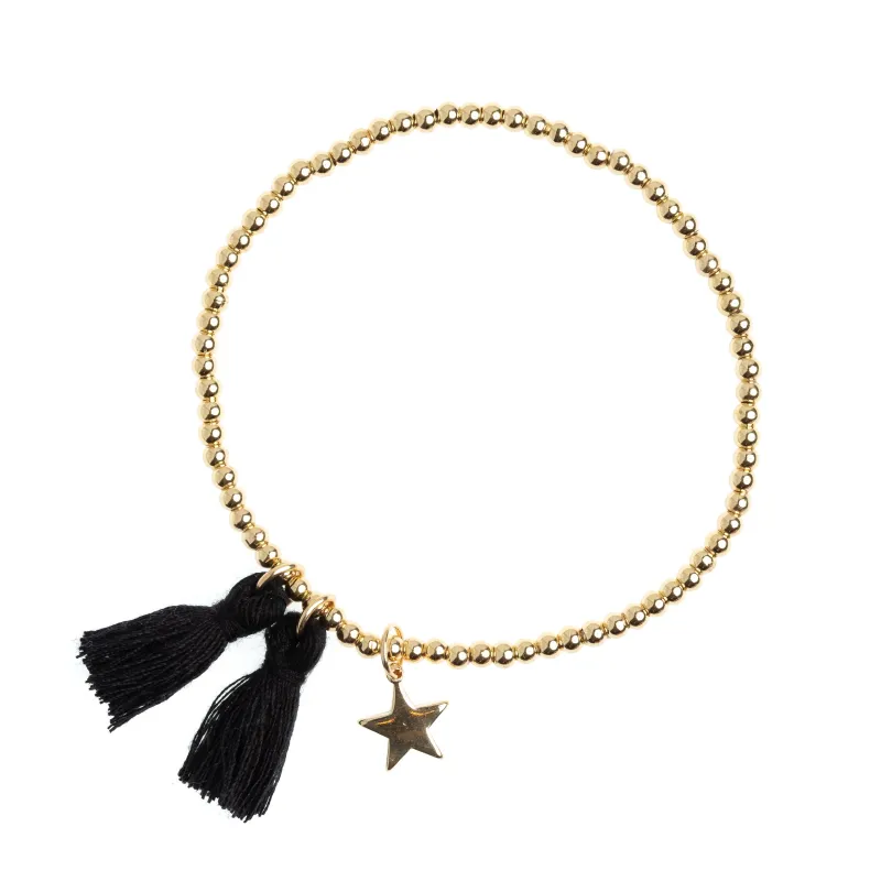 METAL BEAD BRACELET W/TASSEL BLACK sold by DARK Department